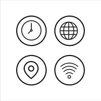 four icons of a globe, clock, and wifi vector