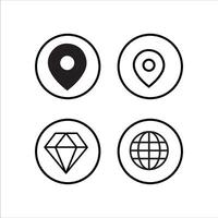 four icons of a globe, map, and diamond vector