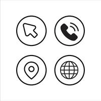 four icons of a globe, arrow, and phone vector