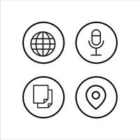 four icons of a microphone, globe, and paper vector