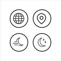four icons of the globe, moon, and a compass vector