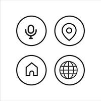 four icons with a globe, microphone and house vector