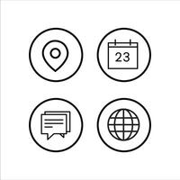 four icons of a globe, calendar, and map vector