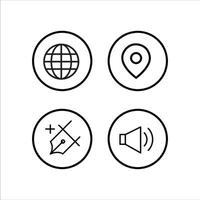 four icons of a globe, globe, microphone and speaker vector
