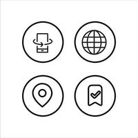 four icons of a globe, map, and phone vector