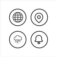 four icons of a globe, rain, and a bell vector