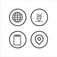 four icons of a globe, notebook, pen and globe vector