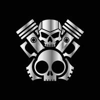 a skull and two engines on a black background. vector