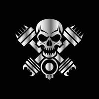 a skull and two wrenches on a black background vector