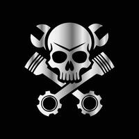 a skull with wrenches on a black background . Gear and engine icon. vector