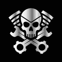 a skull and wrenches on a black background . vector