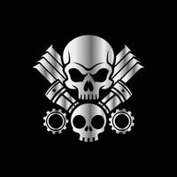 a skull and two gears on a black background vector