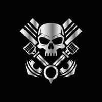 a skull with two crossed wrenches on a black background vector