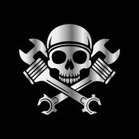 a skull with wrenches on a black background . vector