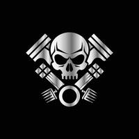 a skull with two crossed pistons on a black background vector