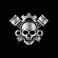 a skull with gears and a cross on a black background vector