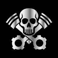 a skull and two wrenches on a black background. vector