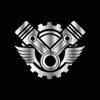 a logo with two engines and gears on a black background vector