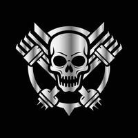 a skull with two crossed barbells on a black background vector