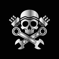 a skull with wrenches on a black background. a skull and two crossed pipes on a black background vector