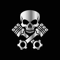 a skull and two crossed wrenches on a black background vector