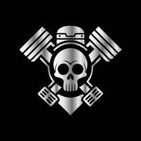 a skull with two crossed wrenches on a black backgroun.d vector
