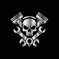 a skull with two wrenches on a black background vector
