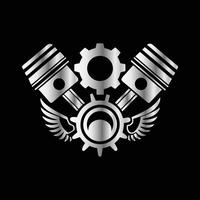 illustration of a motorcycle engine with gears and wings on a black background vector