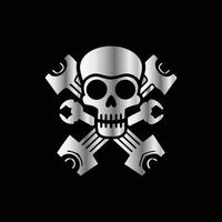 a skull with wrenches on a black background. vector