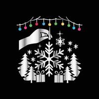 a black background with a snowflake and presents. vector