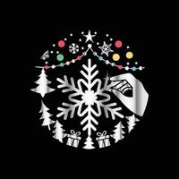 a black background with a snowflake and trees vector
