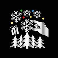a hand is holding a snowflake and a tree vector