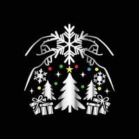 a black background with a snowflake and presents vector