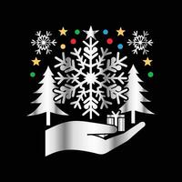 a hand holding a snowflake and a tree vector