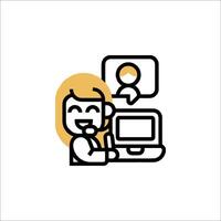A man is sitting at a computer with a woman on the phone vector
