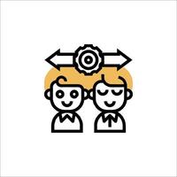 Two people are standing next to each other with a gear on top vector