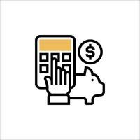 A hand is holding a calculator and a piggy bank vector