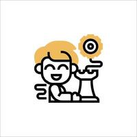 A man is working on a computer with a clock vector