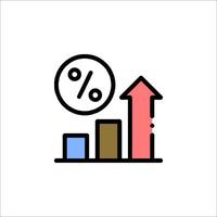 A flat line icon of a bar graph with a percentage sign vector
