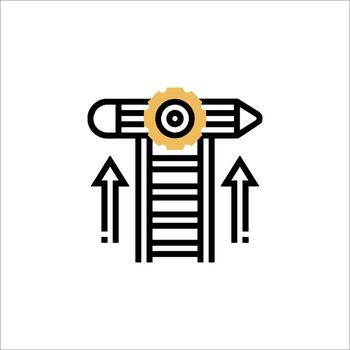 un línea icono de un escalera con un reloj en eso vector