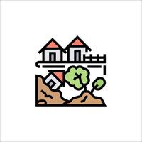 A house and trees on a hillside with a sign that says home vector