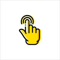 A yellow hand with a finger pointing to a touch screen vector