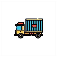 A truck with a box on the back and a red arrow pointing to it vector
