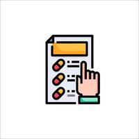 A hand pointing to a document with pills on it vector