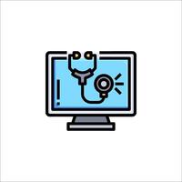 Computer monitor with a stethoscope icon vector