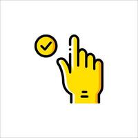 A yellow hand with a tick mark on it vector