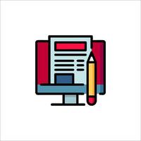 A computer with a pencil and paper icon vector