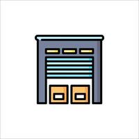 A warehouse with two doors and a sign on it vector