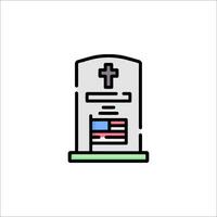 A simple line icon of a grave with an american flag vector