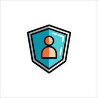 A logo for a website that shows a person in a shield vector